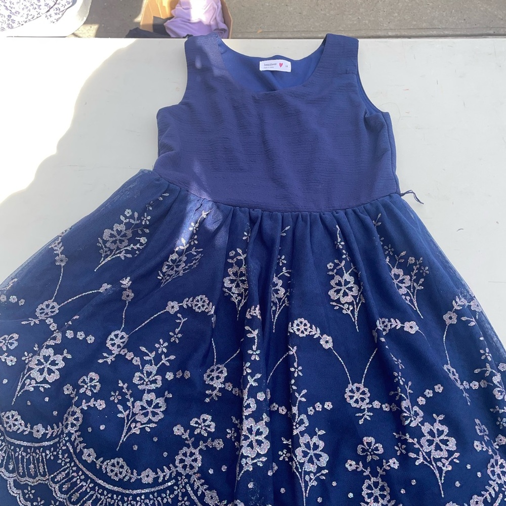 Beautees Navy Floral‎ Kids Dress
